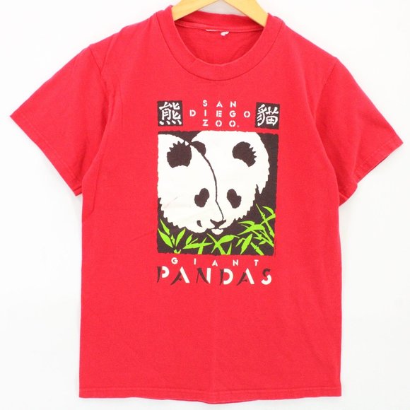 Vintage San Diego Zoo Shirt Womens Red Short Sleeve Giant Pandas Graphic S Y2K - Picture 1 of 9